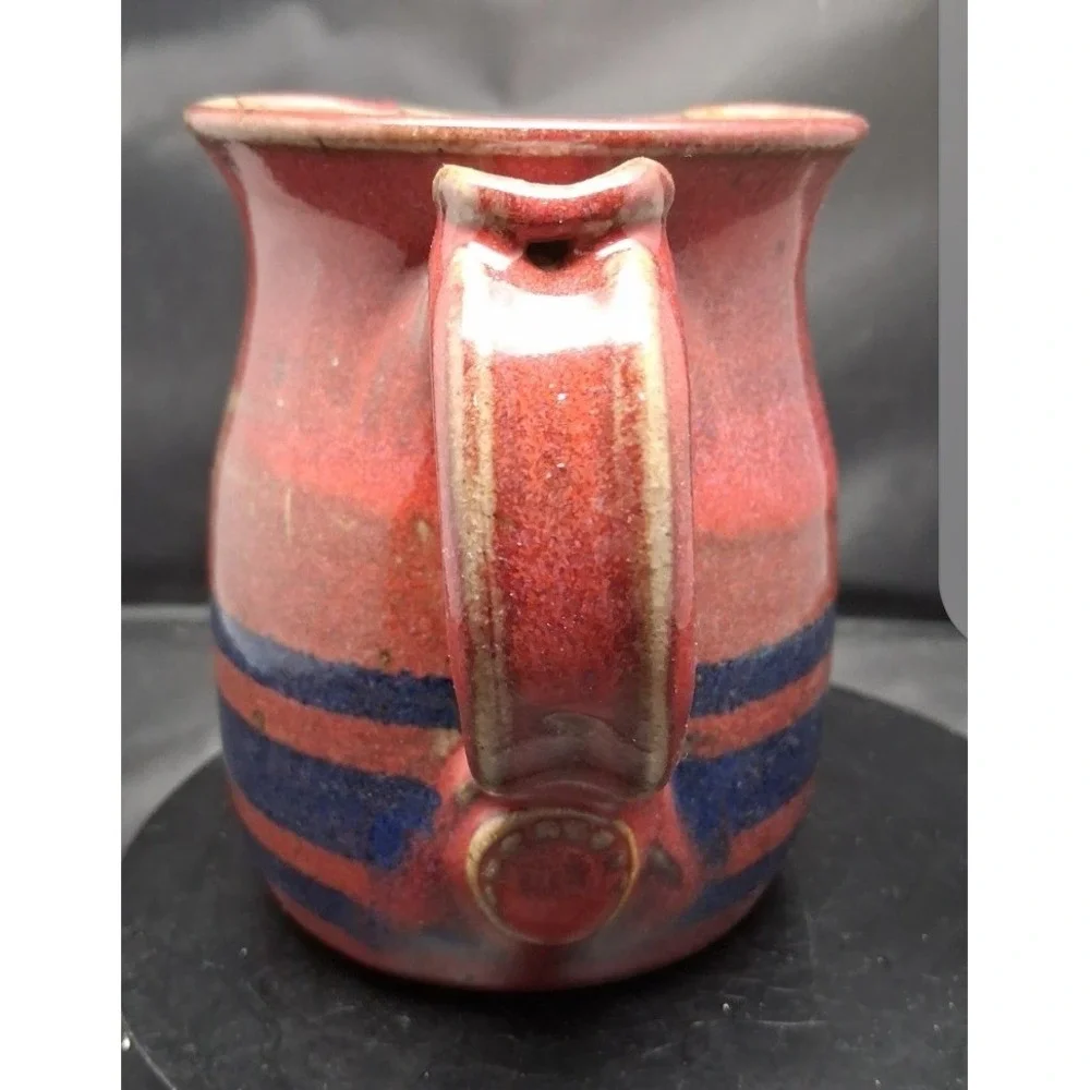 Zappa Signed Studio Pottery Salsa Pitcher Red Blue Striped Stoneware Jug